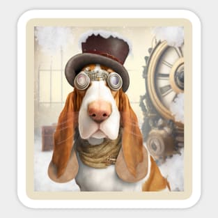 Cute Basset Hound Steampunk Style with Goggles Sticker